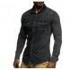 Male Long Sleeve Shirts Casual Solid Color Denim Slim Fit Dress Shirts