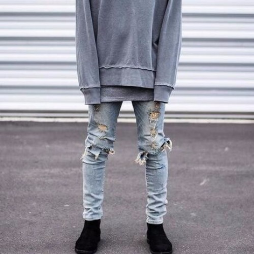 Skinny Ripped Jeans For Men Male Motorcycle  Jeans